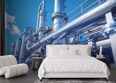 Industrial Factory equipment stainless tubes Food automation. generative ai Wall mural