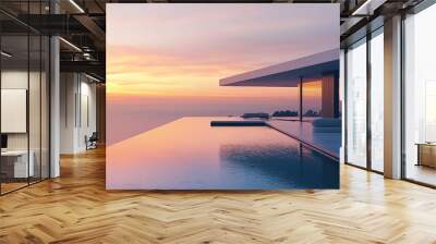 modern architecture, house with infinity pool and sea view at sunset Wall mural