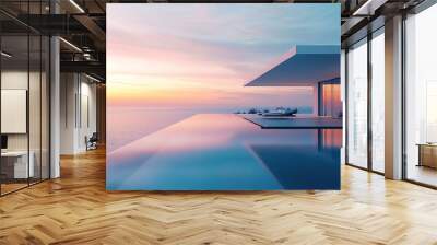 modern architecture, house with infinity pool and sea view at sunset Wall mural