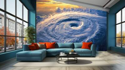 Photograph of an extremely powerful hurricane seen from above, with the eye in view Wall mural