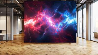 Red and blue lightning background, abstract energy background with thunderstorm Wall mural