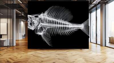 The outline of the fish skeleton, white lines on a black background Wall mural