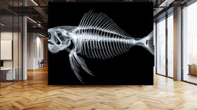 The outline of the fish skeleton, white lines on a black background Wall mural