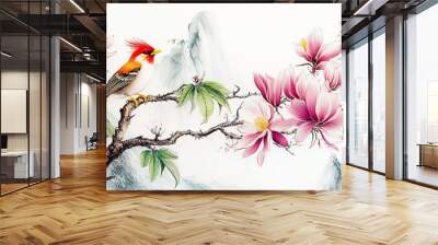 Watercolor painting of kingfisher in Chinese art style Wall mural