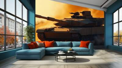 Armored Juggernaut: Tank Crushing Through the Desert Wall mural