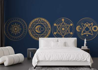 Magic circle, Mystical geometry symbol. Linear alchemy, occult, philosophical sign. Astrology and religion concept. Wall mural