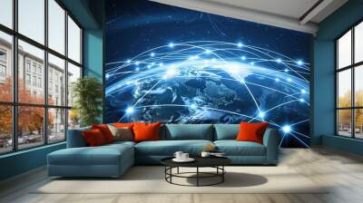 A captivating picture showing the essence of science and technology in the realm of Internet innovation. There are various elements representing advanced technological concepts. Computer systems might Wall mural