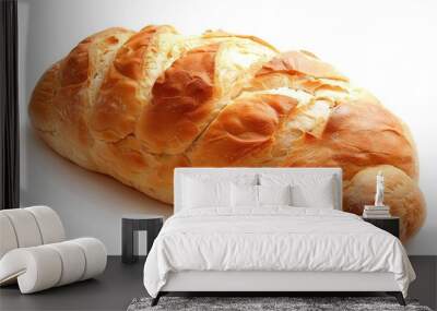 An isolated bread is presented on a clean and pure white background. The bread has a golden - brown crust that gives it an inviting look. There might be some visible texture on the surface, perhaps fr Wall mural