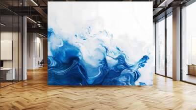 blue epoxy paint applied to a white background, an abstract textured background Wall mural