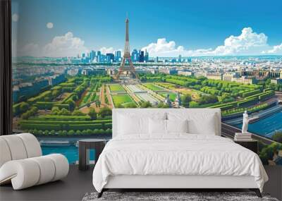 Cityscape illustration of Paris, France Wall mural