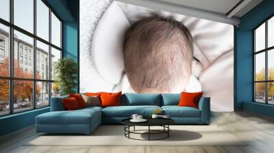 Seborrheic dermatitis crusts on the baby's head. Child with seborrhea in the hair, newborn skin problems Wall mural