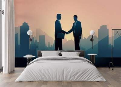 The illustration of two business men shaking the hands, ai contents of Midjourney Wall mural