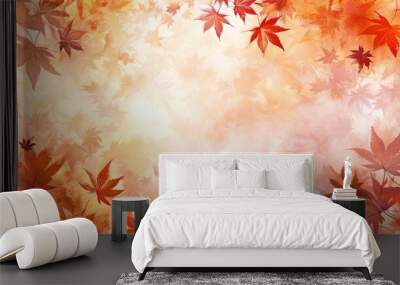 Autumn orange banner with blurred maple leaves, ideal for seasonal designs and fall projects. Wall mural