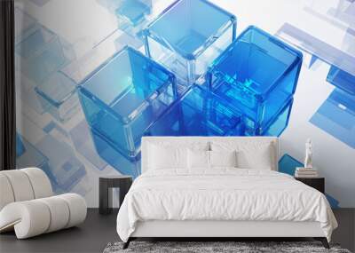 abstract blue background with cubes Wall mural