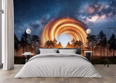  galaxy space light hole explosion 2, starry sky in the forest tree milky way 3d illustration Wall mural