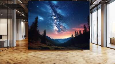 emote mountain valley under a clear, star-filled sky, with the Milky Way stretching acro Wall mural