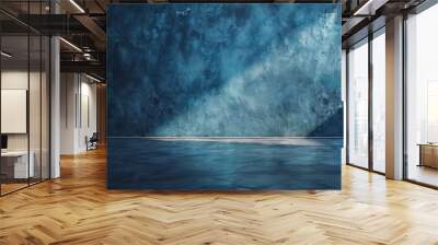 Blue dark concrete walls and floors against an abstract background, the interior of the room with spotlights Wall mural