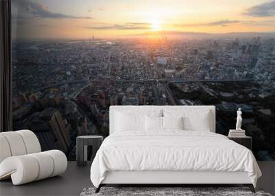 Foreign city urban sunset panorama Asia Japan Osaka Wall mural