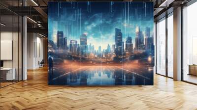 city skyline at night Wall mural