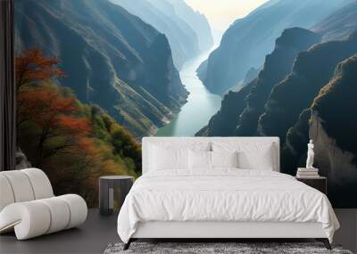 A birds-eye view of Wuxia Gorge, showcasing natural beauty and human legends Wall mural