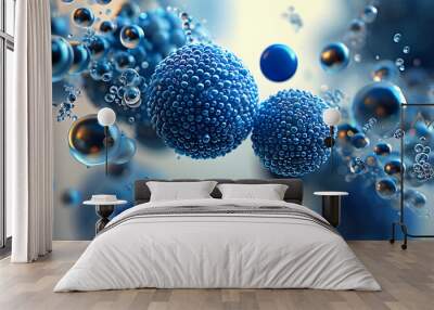 Abstract art featuring blue ball-like elements and blurred bubble composition Wall mural