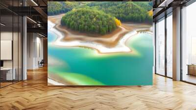 Aerial view of autumn坝上grasslands with lakes like watercolors. Wall mural