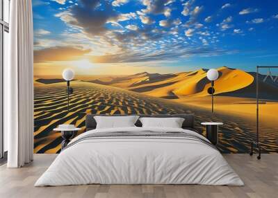 An image showing the magnificent scenery of nature, the combination of golden sand dunes and blue sky creates a stunning landscape. Wall mural