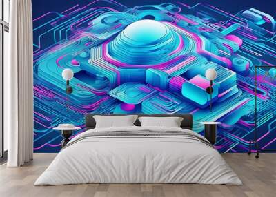 Artistic 3D line illustration in modern technology style. Wall mural