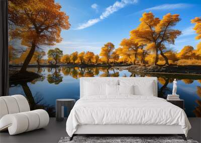 autumn landscape with lake Wall mural