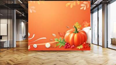 Autumn thanksgiving atmosphere, orange background paints the festival picture. Wall mural