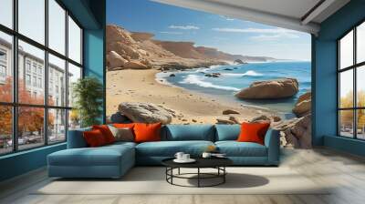 Barren beach rocks and ocean view Wall mural