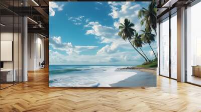 beach with palm trees and clouds Wall mural