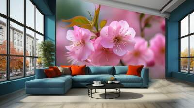 Beauty captured in a close-up shot of blooming pink flowers Wall mural