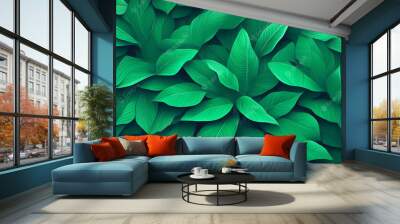 Close-up of green leaf texture, a delicate showcase of natural ecology. Wall mural