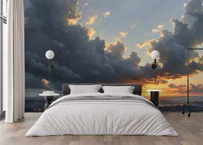 Explore the mystery of the sky, paint a romantic gray cloud scene, embellish the stunning morning or evening view. Wall mural