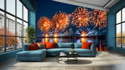 fireworks on the lake Wall mural