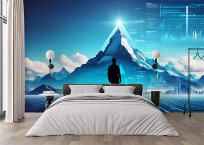 Future technology concept image with a human silhouette exploring a data peak Wall mural