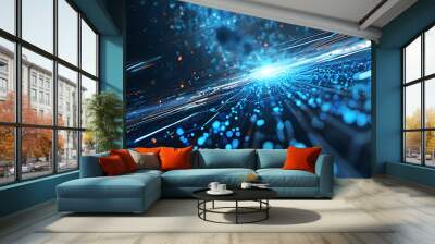 Futurist image design with blue tech particles background. Wall mural