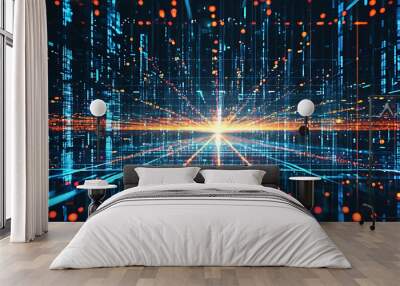 Futurist Tech Digital Background, Data Matrix Abstract Image, Creative Network Concept Wall mural