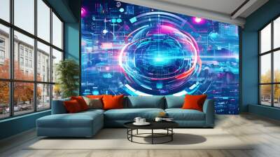 Futurist technology ambiance illustration, integrating network, energy and intelligent elements. Wall mural