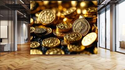 gold coins on black Wall mural