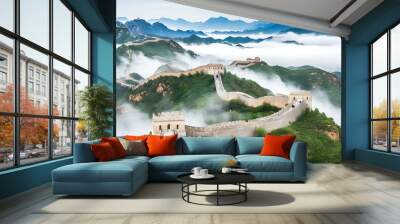 Great Wall in magnificent scenery, mountains and clouds. Wall mural