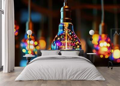 Hanging light bulbs showcase vibrant colors and creativity Wall mural