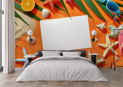 holiday background with seashells and starfish Wall mural