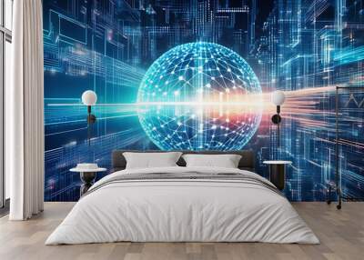 Illustrative concept of future technology featuring intricate microcircuits and neural networks Wall mural