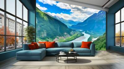 Magnificent views of mountains, blue sky and clouds in Europe. Wall mural