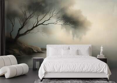 misty morning on the lake Wall mural