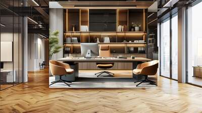 Modern and cozy office design featuring stylish furniture and technology Wall mural