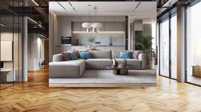 Modern design of apartment living room with cozy atmosphere rendering Wall mural