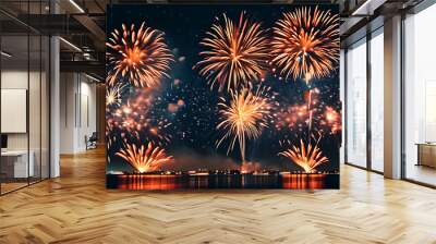 Night Fireworks Celebration, Sparkling Stars Greet the New Year. Wall mural